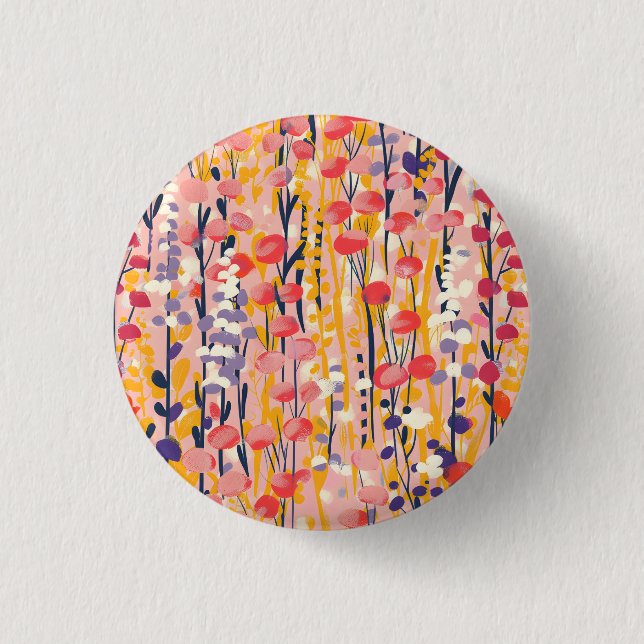 Abstract Modern Wildflower Floral Botanical Garden Button (Front)