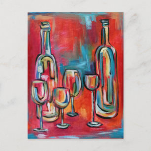 Abstract Modern Wine Bottles and Glasses Postcard