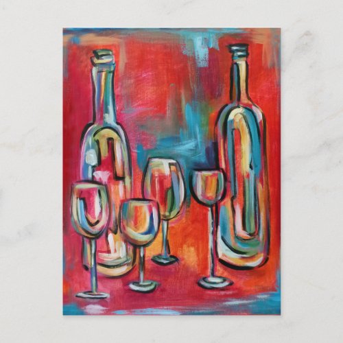 Abstract Modern Wine Bottles and Glasses Postcard