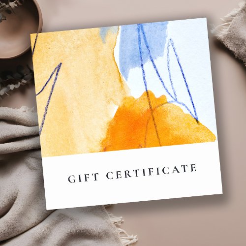 Abstract Modern Yellow Blue Art Gift Certificate