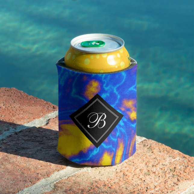 Abstract Modern Yellow Blue Purple Liquid Marble Can Cooler (In Situ Pool)