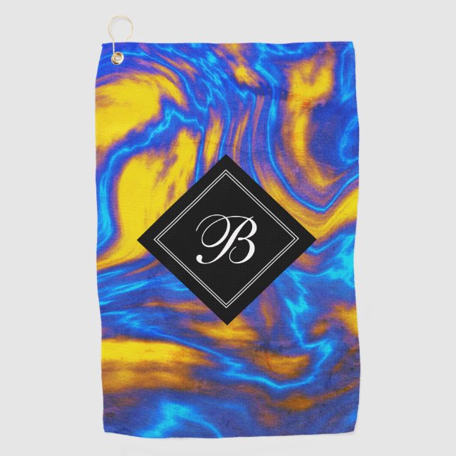 Abstract Modern Yellow Blue Purple Liquid Marble Golf Towel (Front)