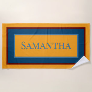 Abstract Modern Yellow Blue & Red Monogram Beach Towel