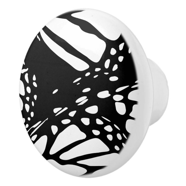 Abstract Monarch Butterfly Wing Black & White Cera Ceramic Knob (Right)