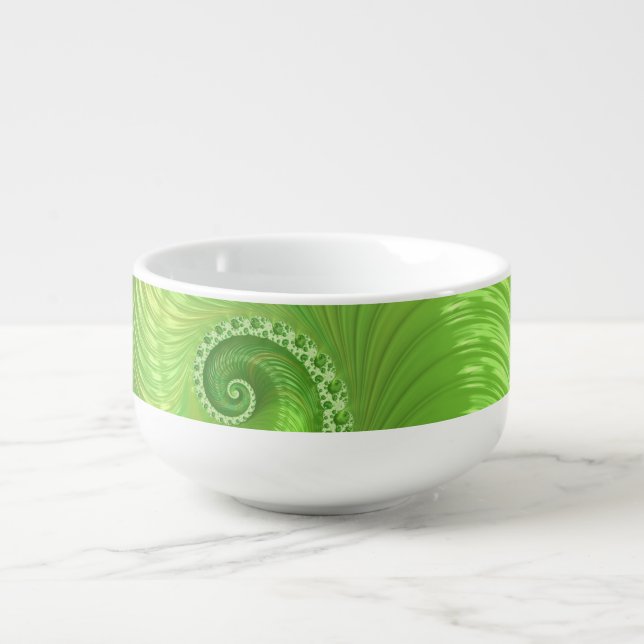 Abstract Monochromatic Green Spiral Fractal Soup Mug (Front)