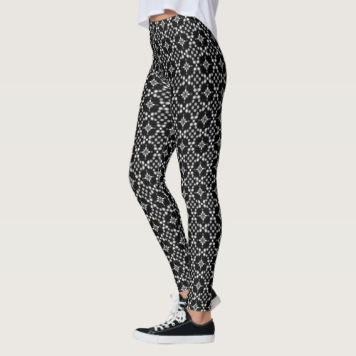 Abstract Monochrome Bokeh Dots Pattern Leggings