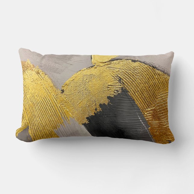 Abstract monochrome colors with gold brushstrokes lumbar pillow (Front)