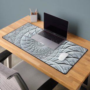 Abstract Monochrome Gray Spiral Fractal Desk Mat