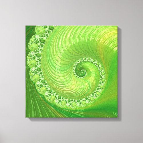Abstract Monochrome Green Spiral Fractal Canvas Print