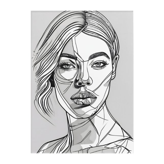Abstract Monochrome Line Acrylic Wall Art Portrait (Front)