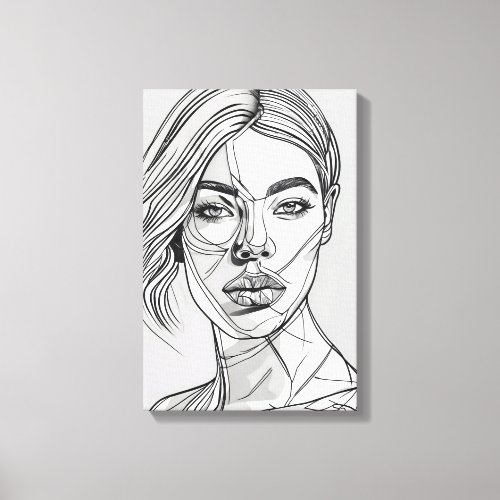 Abstract Monochrome Line Art Portrait Canvas Print