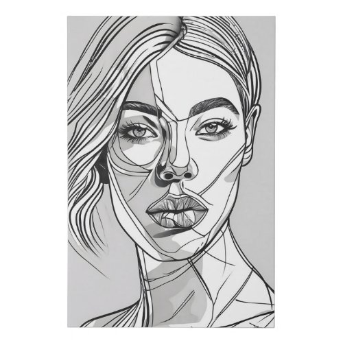 Abstract Monochrome Line Art Portrait Faux Canvas Print