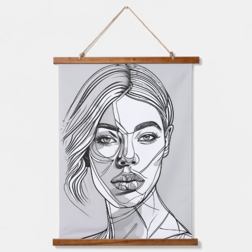 Abstract Monochrome Line Art Portrait Hanging Tapestry