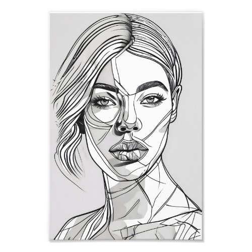 Abstract Monochrome Line Art Portrait Photo Print