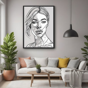 Abstract Monochrome Line Art Portrait Poster