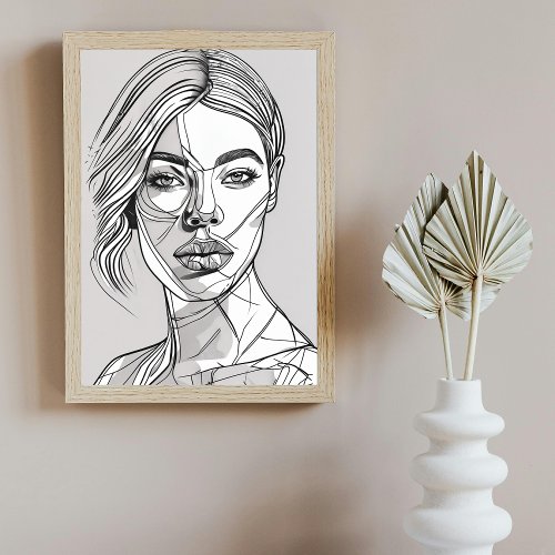 Abstract Monochrome Line Art Portrait Poster