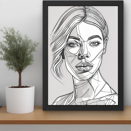 Abstract Monochrome Line Art Portrait Poster