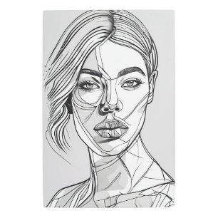 Abstract Monochrome Line Metal Wall Art Portrait