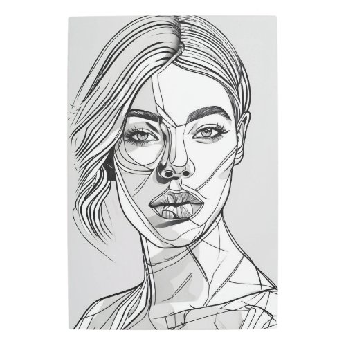 Abstract Monochrome Line Metal Wall Art Portrait