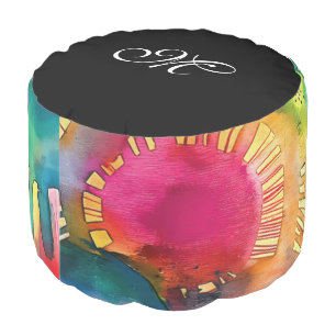 *~* ABSTRACT MONOGRAM Bright Happy Neon Colors Pouf