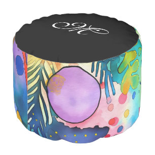 *~* ABSTRACT MONOGRAM Bright Happy Rainbow Pouf