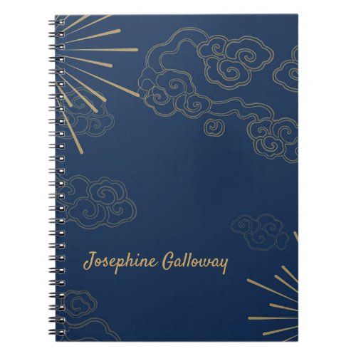 Abstract Monogram Elegant Navy Blue Gold Chic Notebook