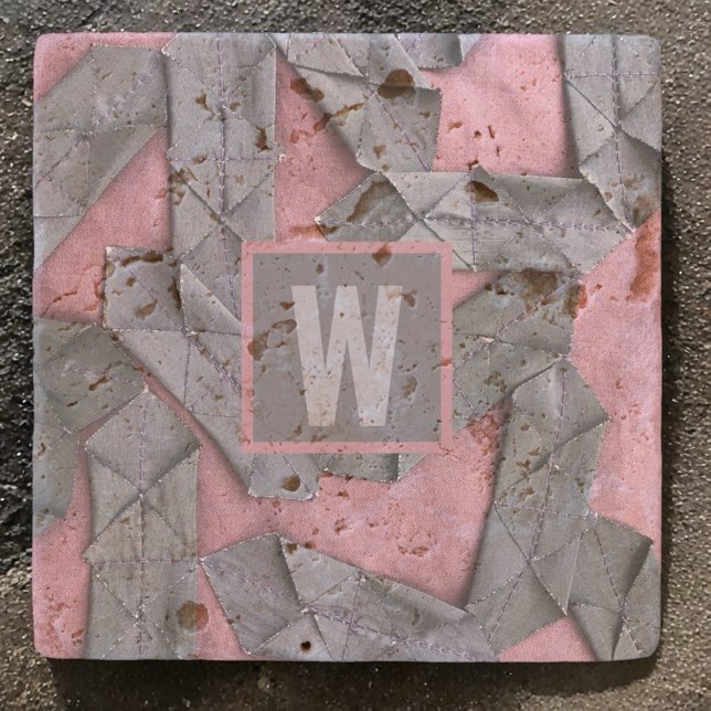 Abstract monogram personalized geometric purple  stone coaster (Creator Uploaded)