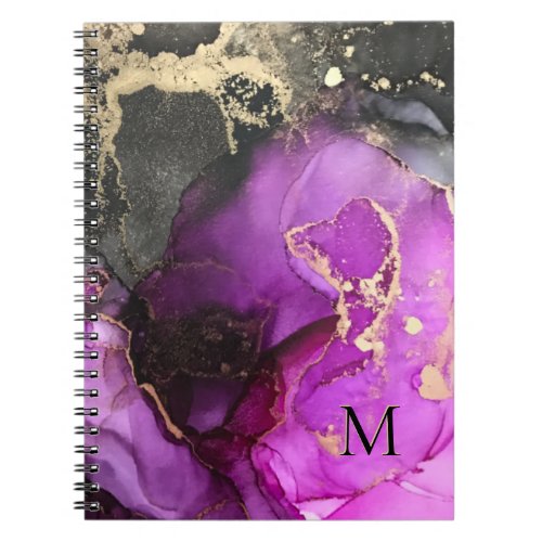 Abstract Monogram Pink Black Gold Alcohol Ink Notebook