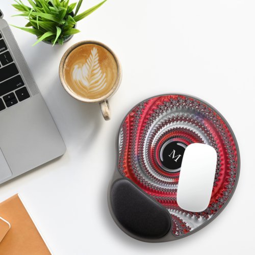 Abstract Monogram Red Black Spiral Fractal Gel Mouse Pad