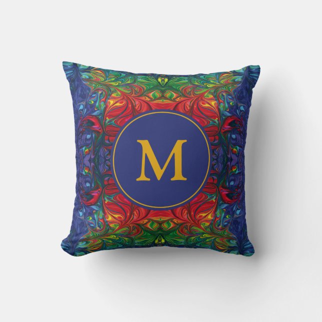 Abstract MONOGRAM Red Blue Green Throw Pillow (Front)