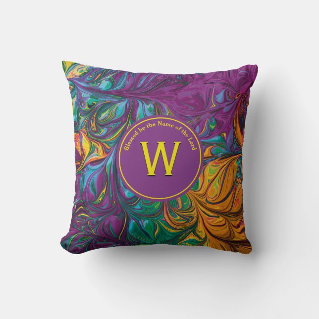 Abstract Monogram Scripture Customized PURPLE Throw Pillow (Front)