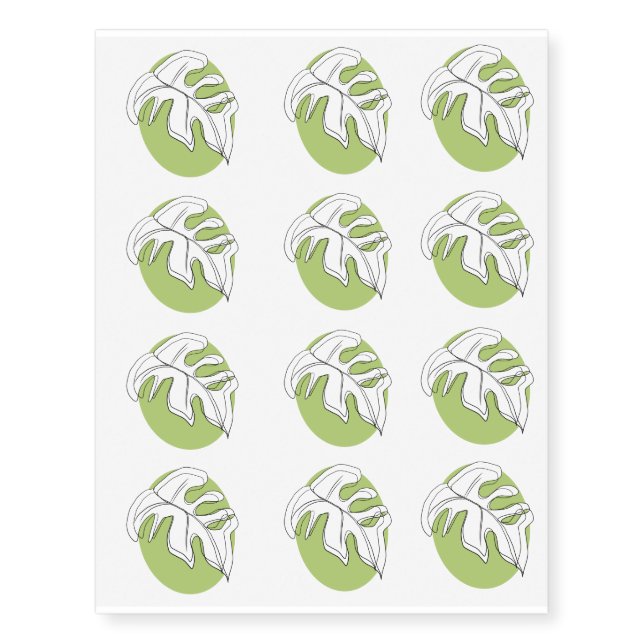 Abstract Monstera Leaf Black Hand Drawn Temporary Tattoos (Front)