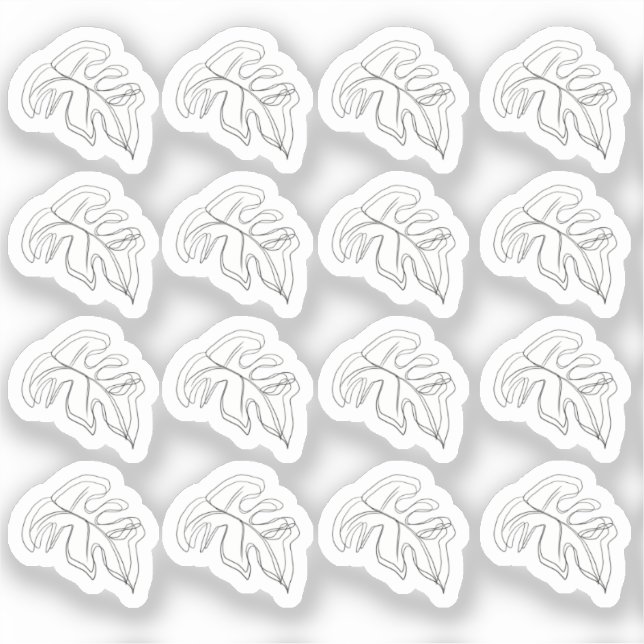 Abstract Monstera Leaf Black White Sticker (Front)