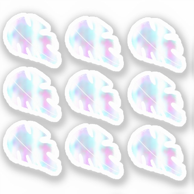 Abstract Monstera Leaf Liquid Faux Holographic Set Sticker (Front)
