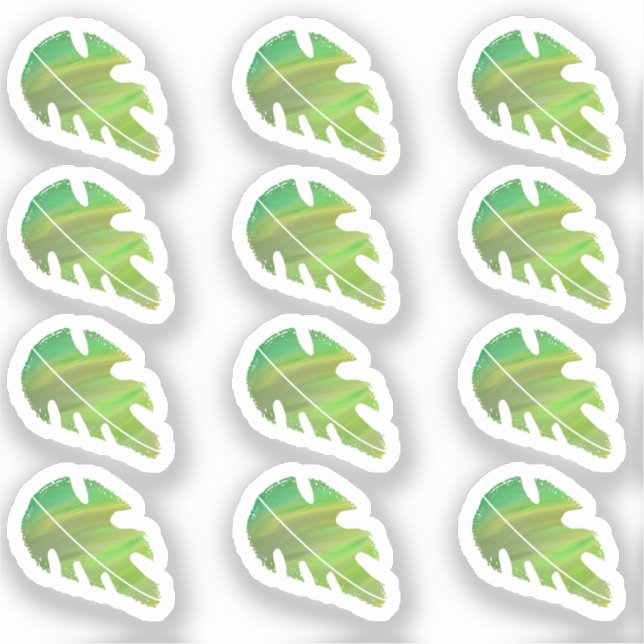 Abstract Monstera Leaf Liquid Green Sticker Set (Front)
