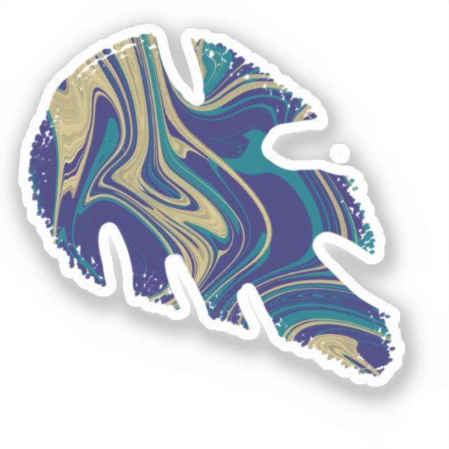 Abstract Monstera Leaf Liquid Marble  Sticker (Front)