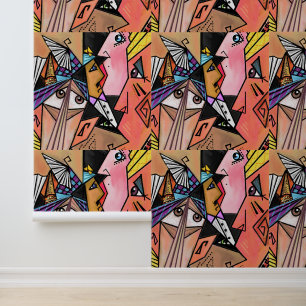 Abstract Mood Faces Art Cubism Painting Wallpaper