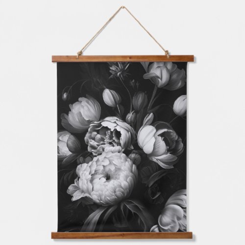 Abstract Moody florals in black and white Hanging Tapestry