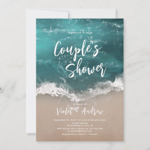 Abstract moody ocean beach couples shower invitation