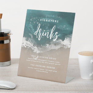 Abstract Moody Ocean Beach Signature Drinks Pedestal Sign
