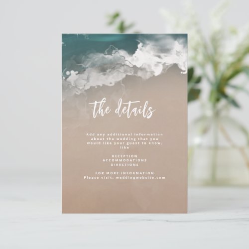 Abstract moody ocean beach wedding details enclosure card