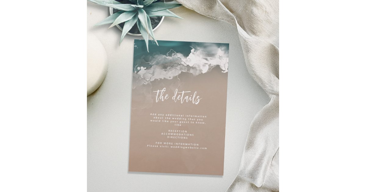 Abstract moody ocean beach wedding details enclosure card | Zazzle