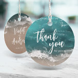 Abstract moody ocean beach wedding thank you favor tags<br><div class="desc">Romantic coastal themed thank you favor tags features beautiful moody abstract watercolor sparkling ocean wave and beach background,  toped with stylish script and elegant font details,  modern and simple,  great for sand beach wedding,  tropical destination wedding,  coastal ocean themed wedding. 
Customize it with the background color of your choice.</div>