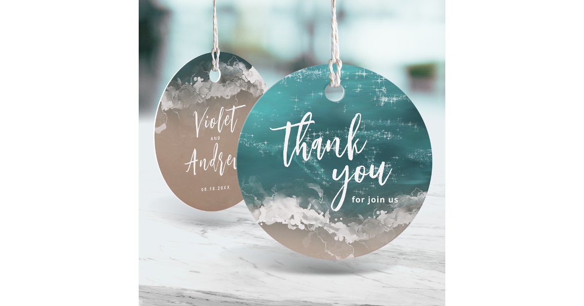 Abstract moody ocean beach wedding thank you favor tags | Zazzle
