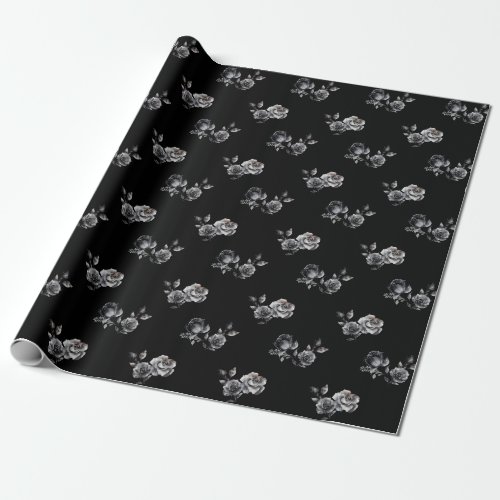 Abstract Moody rose black floral pattern Wrapping Paper