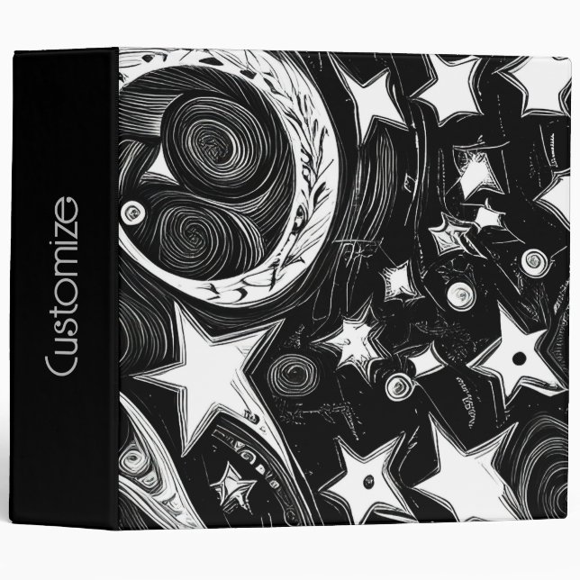 Abstract Moon And Stars  3 Ring Binder (Front/Spine)