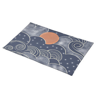 Abstract moon blue night sky  cloth placemat