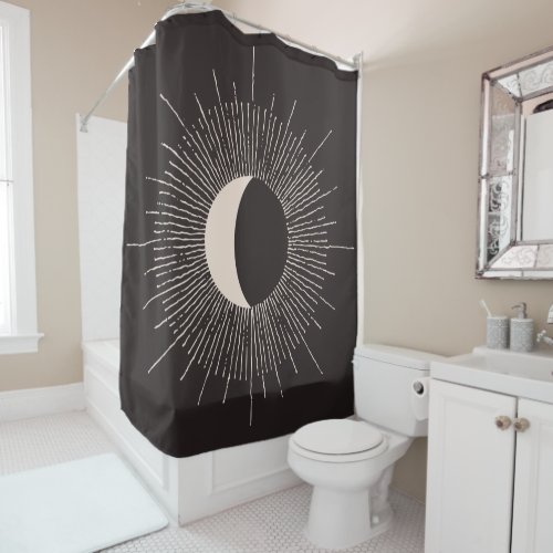 Abstract Moon Burst Eclipse Shower Curtain