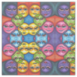 Abstract Moon faces original Celestial Art Fabric