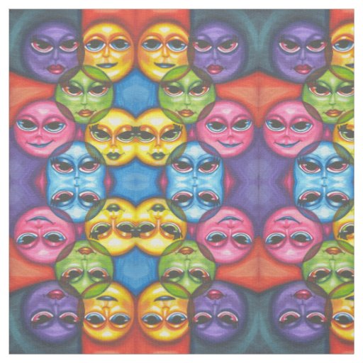 Abstract Moon faces original Celestial Art Fabric